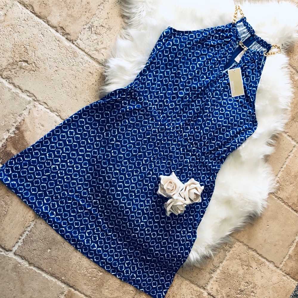 NWT MK Halter Blue & White Dress w/ Gold Hardware